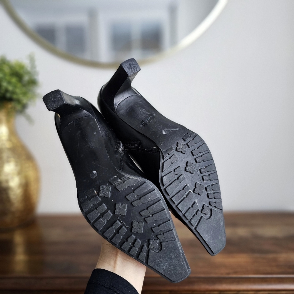 🖤 Paul Green Black Leather Ankle Boots Austria Made Heeled Square Toe Buckle - Picture 10 of 16